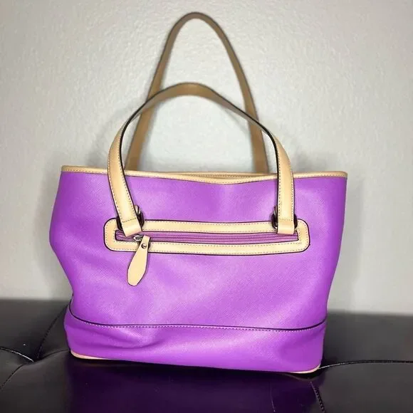 Giani Bernini Saffiano Bright Purple Tote Bag Leather Purse Medium Sized - Picture 2 of 15